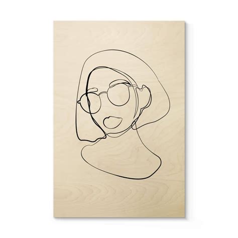 Tableau Sur Bois Nktn Line Art Femme Avec Des Lunettes Wall Artfr