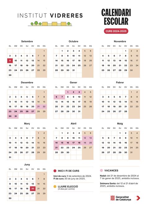 Calendari Escolar Curs Institut Vidreres