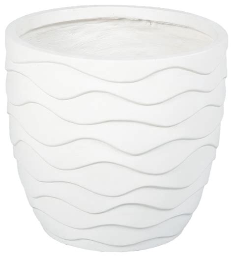 White MgO Wavy Design Planter Contemporary Outdoor Pots And