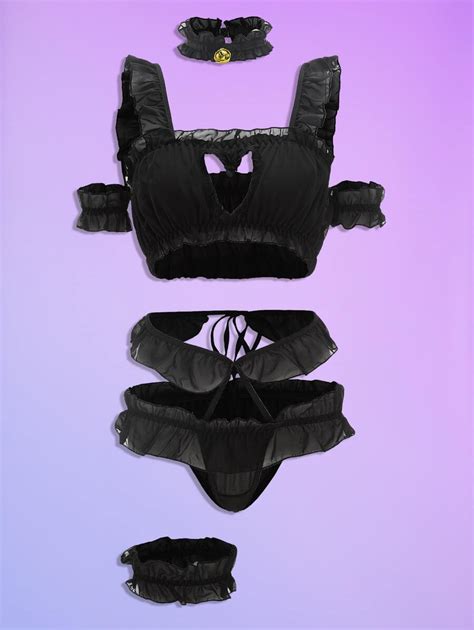 Romwe Kawaii Cut Out Ruffle Trim Lingerie Set Choker Shein Eur
