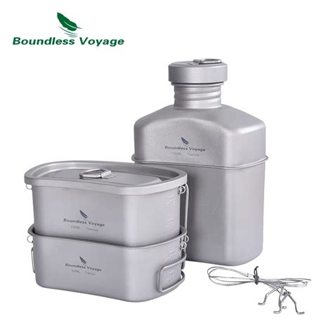 Boundless Voyage Titanium Canteen Cooking Set Outdoor Camping Cookware