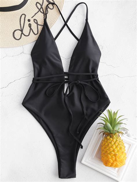 ZAFUL Women One Piece Bikini Backless Plunging Hig Grandado