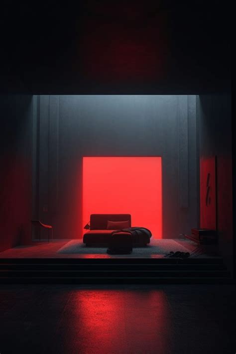 Brutalist and Minimalist Home Interior with Red Lighting