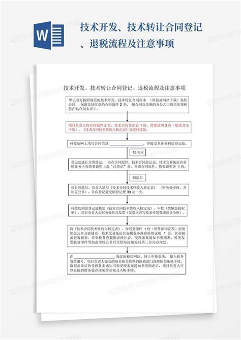 技术开发、技术转让合同登记、退税流程及注意事项 Word模板下载编号qpeyydbp熊猫办公