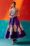 Buy Purple Dupion Silk Embroidery Sequin V Neck Scallop Hem Anarkali