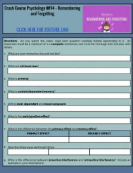 Crash Course Psychology 14 Remembering And Forgetting Google Doc