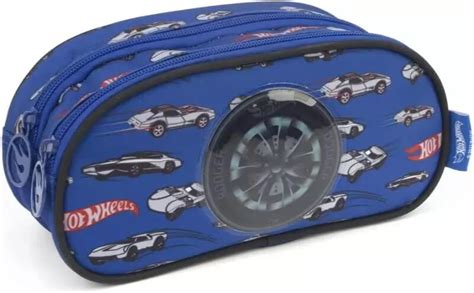Estojo Duplo Hot Wheels Azul Mundo Do Estudante