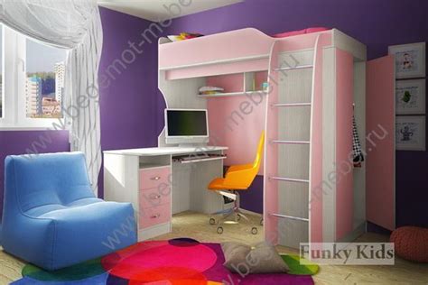 Детская кровать-чердак Фанки Кидз 11/1 с письменным столом 13/1СВ ...