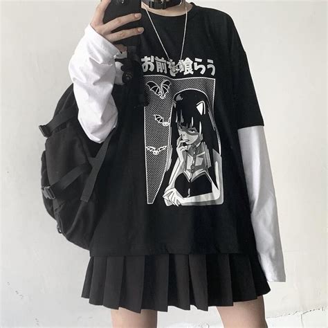 Harajuku Dark Fake Two Pieces T Shirt By22562 Edgy Outfits Kawaii