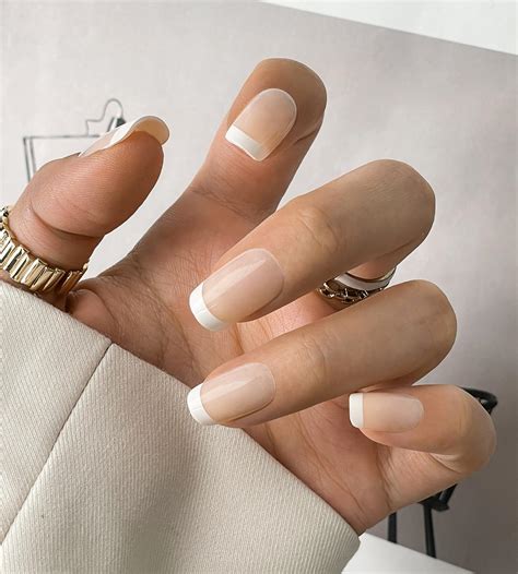 Amazon Artquee French Tip Press On Nails Medium Light Nude White Square Fake Nails Art