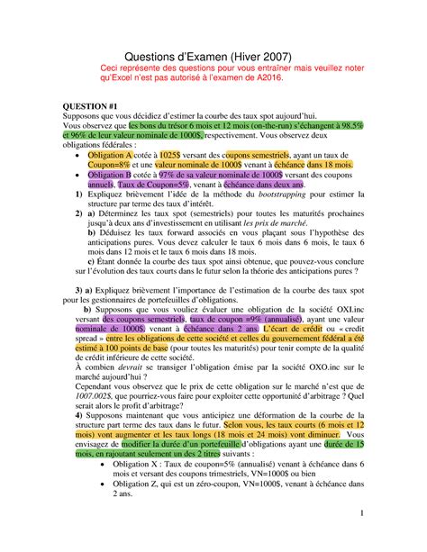 Exemple De Questions D Examen H Questions Dexamen Hiver