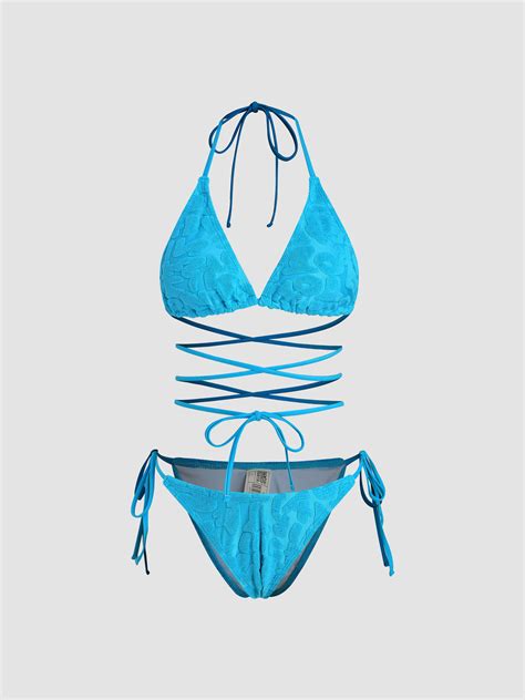 Terry Tie Side Triangle Bikini Swimsuit For Vacation Swimming Pool Beach