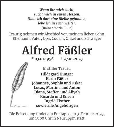 Traueranzeigen von Alfred Fäßler abschied nehmen de