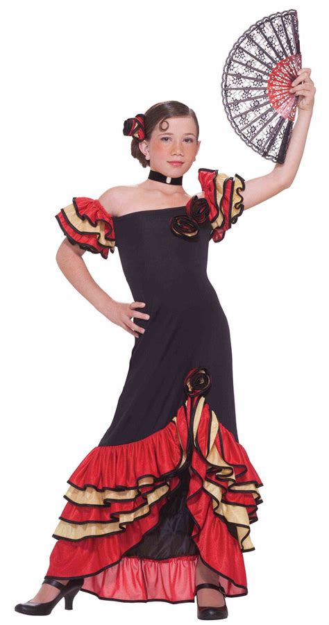 Girls Spanish Flamenco Dancer Costume Salsa Red Yellow Fancy Dress