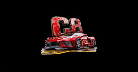 Red C8 Corvette Supercar Sportscar Racecar Muscle Car With Font