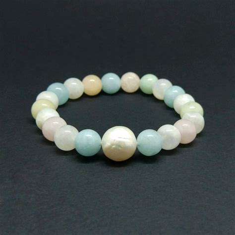 Браслет аквамарин адуляр лунный камень жемчуг касуми натуральный ...