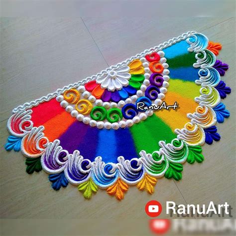 Half circle Rangoli design for Diwali festival 🌈💕🌿🌸 | Rangoli designs ...