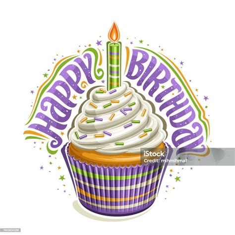 Vector Logo For Birthday Cupcake Stock Illustration Download Image Now Purple Sweet Pie