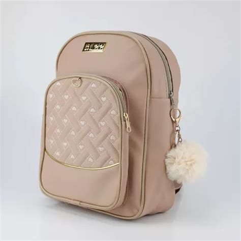 Mochila Feminina Universit Ria Couro M Dia Escolar Barata Cor Nude Desenho Do Tecido Cora O R
