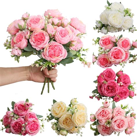 Leaveforme Silk Peony Bouquet Vintage Artificial Peonies Flower For