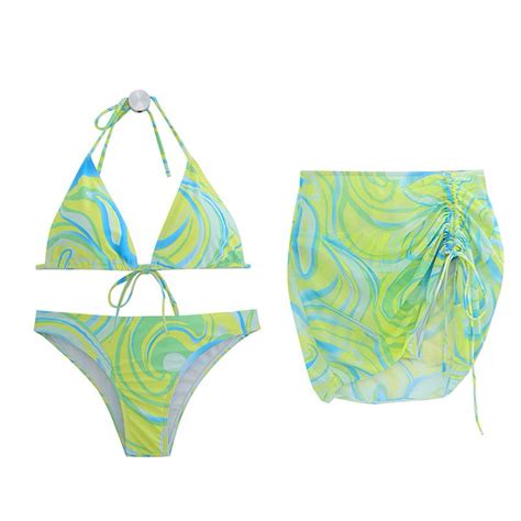 Jual Beachwear Studio Bikini Set With Wrap Skirt Lime Green Shopee Indonesia