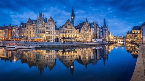 Architecture Belgium Building Ghent House With Reflection On River 4k