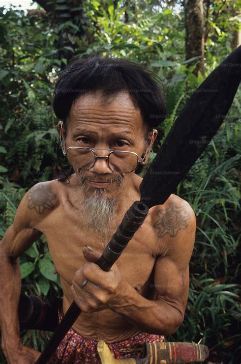 Nomadic Penan With Blowpipe Tropical Rainforest Malaysia Sarawak