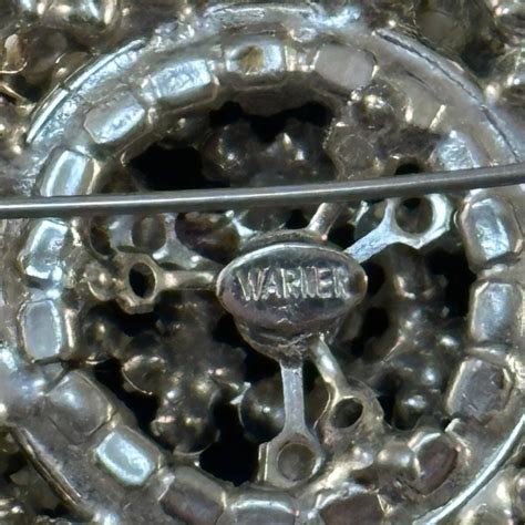 Warner Vintage Dome Brooch Blue Crystal Rhinestone Si Gem