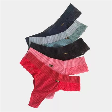 Tangas Sexy Kit 5 Lingerie Fio Duplo Cintura Elástica Parcelamento sem juros