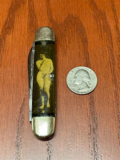 RARE S Antique Sepia Nude Celluloid Photos Penknife Pocket Knife Collecters Item Burlesque