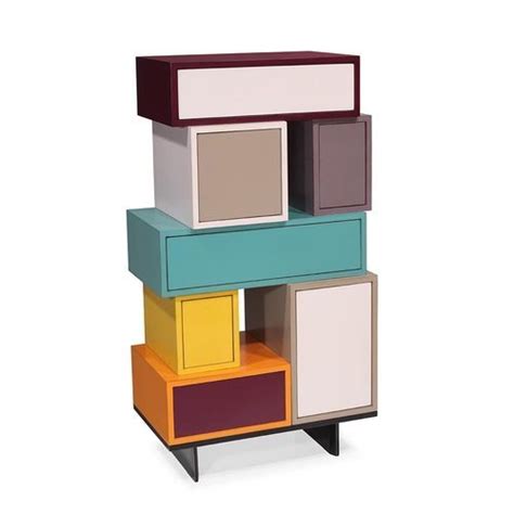 Contemporary Chiffonier Quinconces Michel Ferrand Lacquered Wood Multi Color