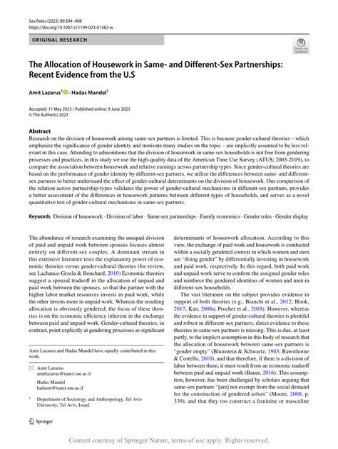 PDF The Allocation Of Housework In Same And Different Sex Partnerships Recent Evidence From