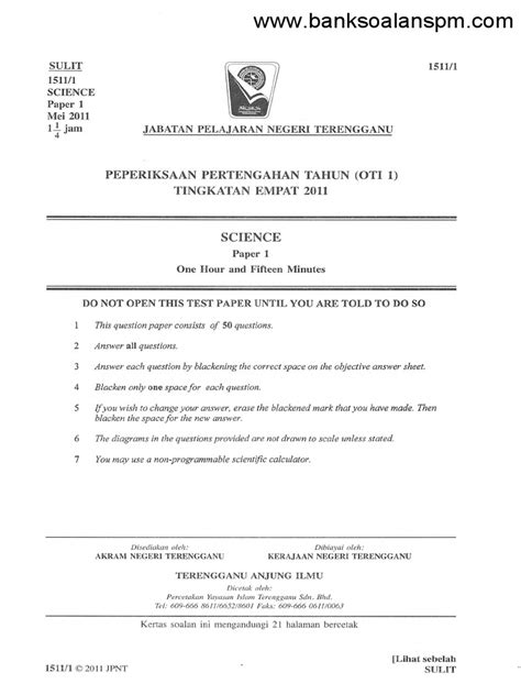 PDF Kertas 1 Mid Term Ting 4 Terengganu 2011 Soalan DOKUMEN TIPS