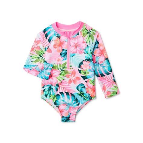 Wonder Nation Wonder Nation Baby Toddler Girl Tropical One Piece Rash