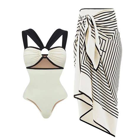 Black White Contrasting Color Hollow Tube Top Hanging Neck Bikini Sexy New Swimsuit Women S