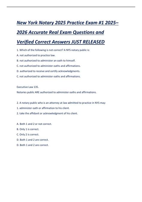New York Notary 2025 Practice Exam #1 2025–2026 Notary Public Licensing
