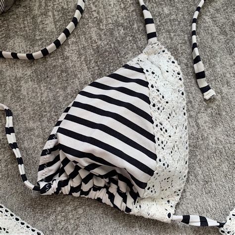 Blue And White Stripe Bikini Set Top Size 16 Depop