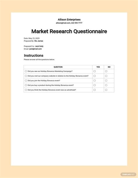 Market Research Questionnaire Template - Google Docs, Word, Apple Pages ...