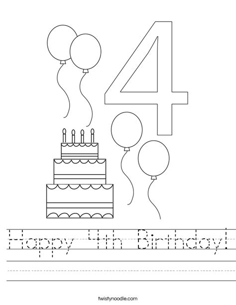 Happy 4th Birthday Worksheet Twisty Noodle