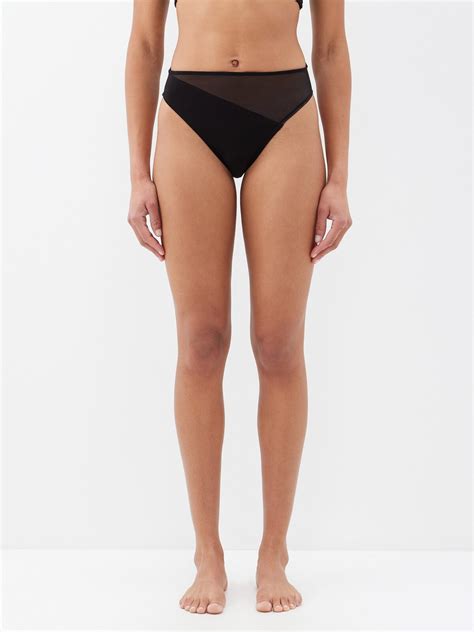 Norma Kamali Snake Mesh Panel Bikini Briefs Black Editorialist