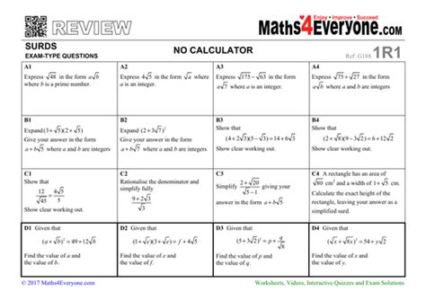 Gcse Revision Surds Teaching Resources