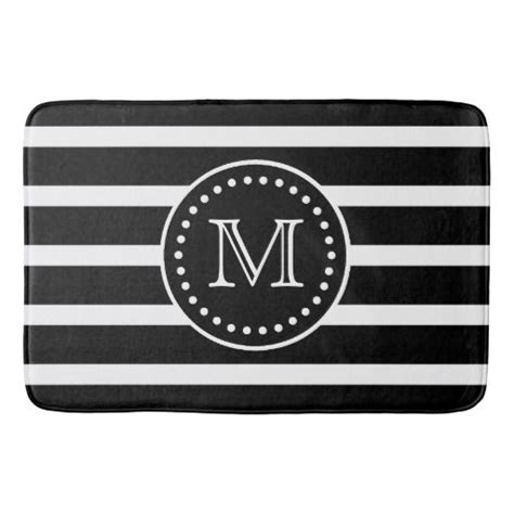 Bold Black And White Stripe And Polka Dot Monogram Bath Mat Zazzle