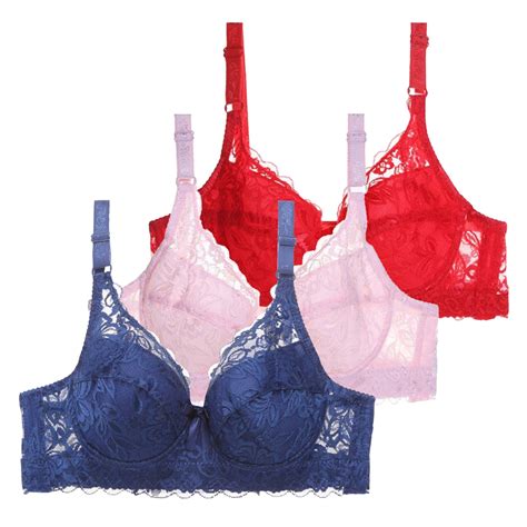 Dvkovi Pack Of 3 Color Women Lace Bras With Underwire Push Up Bra Set