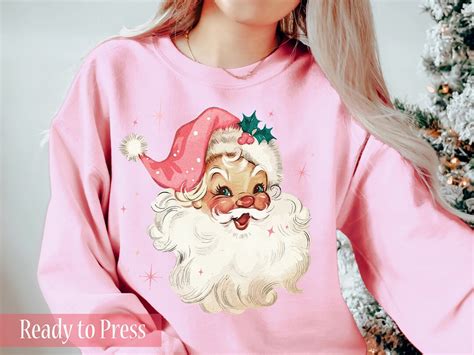 Pink Vintage Santa Ready To Press Dtf Transfers Direct To Film Transfers Dtf Print Etsy