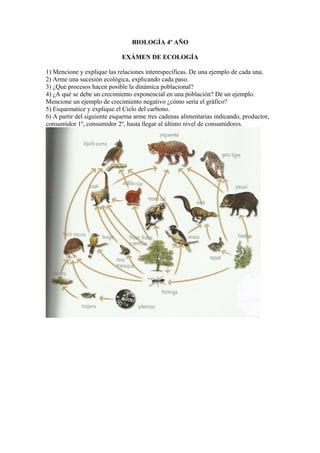 4º año Biología Exámen de Ecología PDF