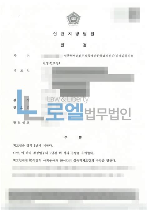 성공사례 고소성폭력범죄의처벌등에관한특례법위반카메라등이용촬영·반포등 집행유예