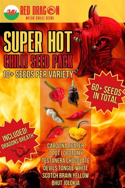 Super Hot Chilli Seed Variety Pack 70 Super Hot Pepper Seeds Red Dragon
