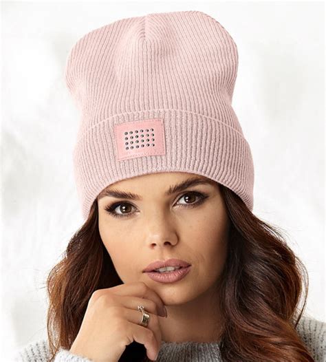 Damska młodzieżowa czapka Frida prążek róż nude cm róż nude KochamCzapki