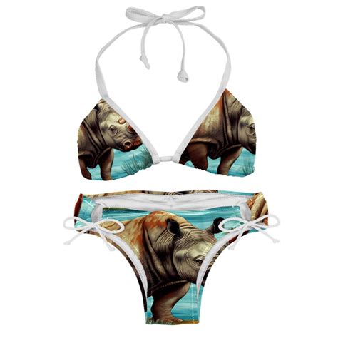 Rhinoceros Swimsuit Bikini Set With Detachable Sponge And Adjustable Strap Two Pack For Beach