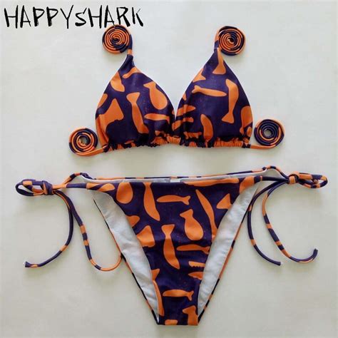 Happy Shark 2018 New Brazilian Bikinis Set Female Strappy Trikini Tie